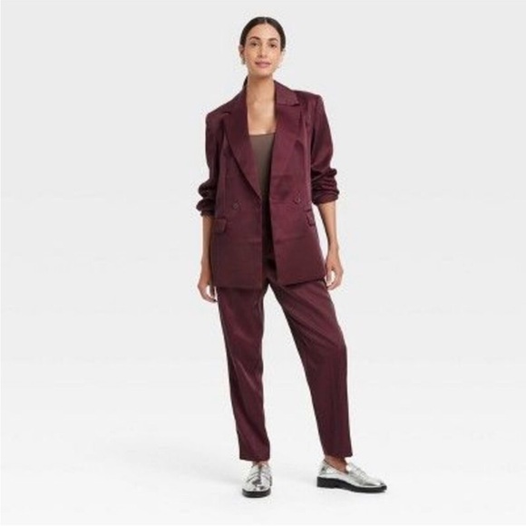 A New Day - Women's Structured Satin Blazer - A New Day Burgundy - Picture 1 of 7